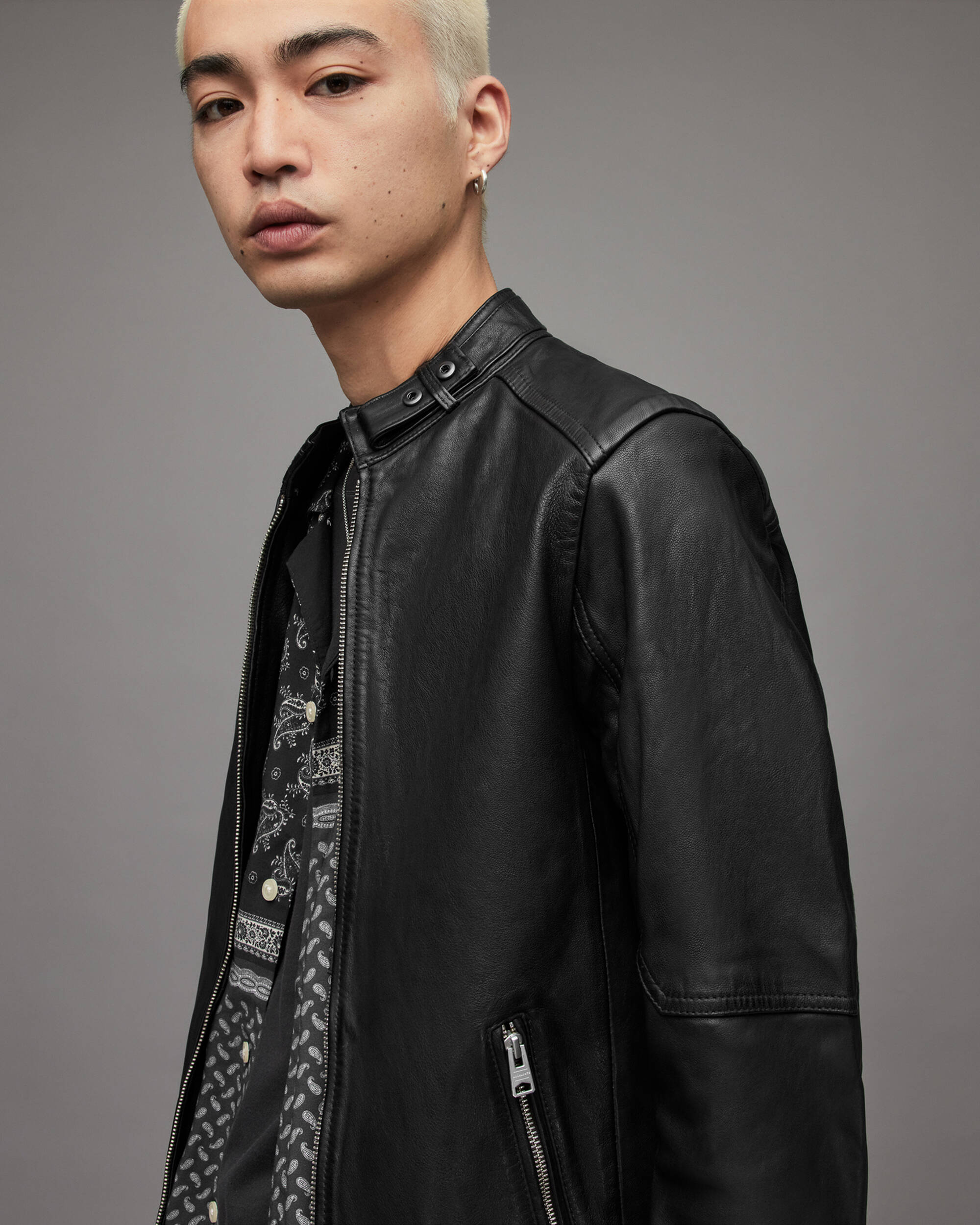 Black leather jacket with classic collar | The Kooples