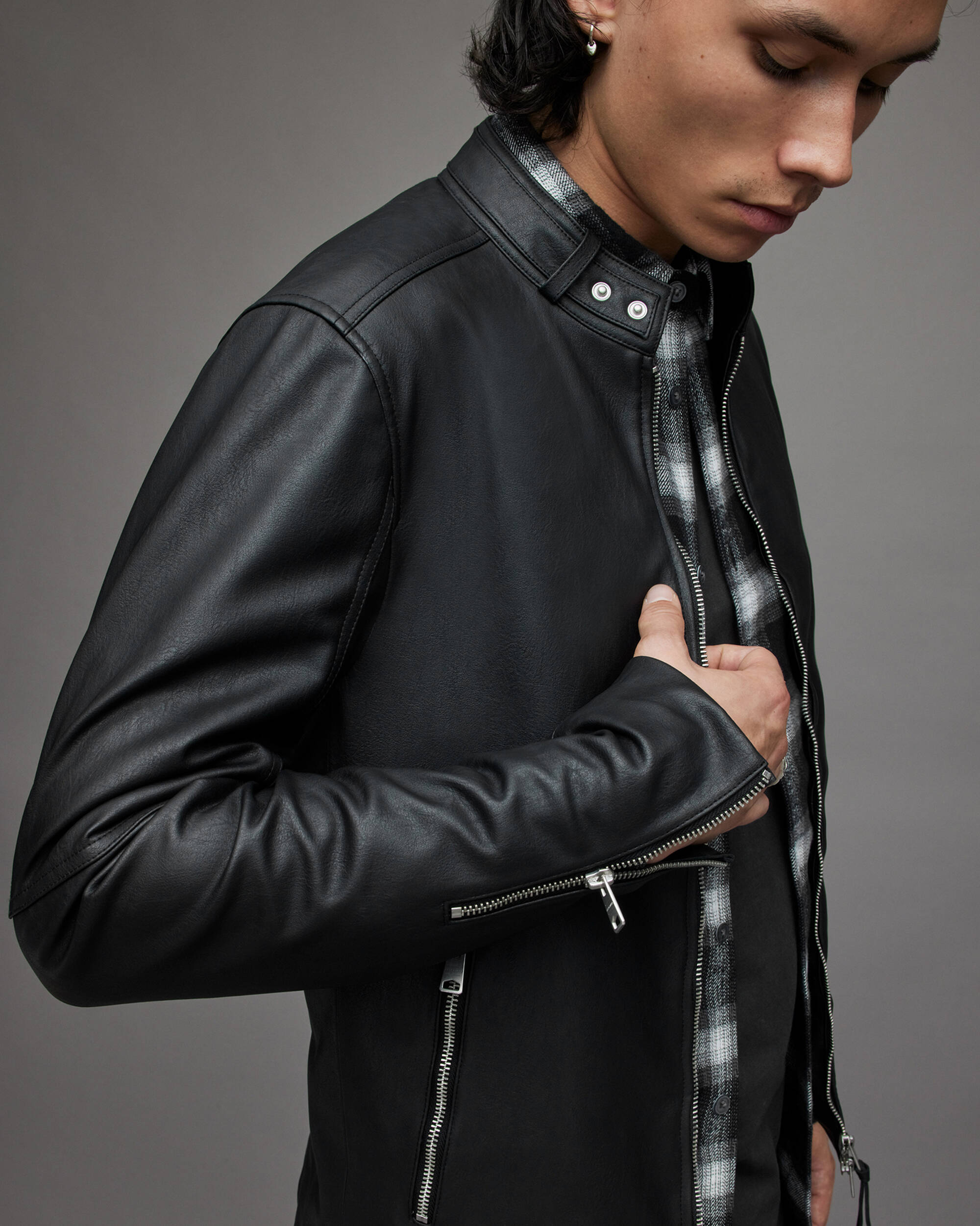 Men's Leather Harrington Jacket In Black - Arcane Fox