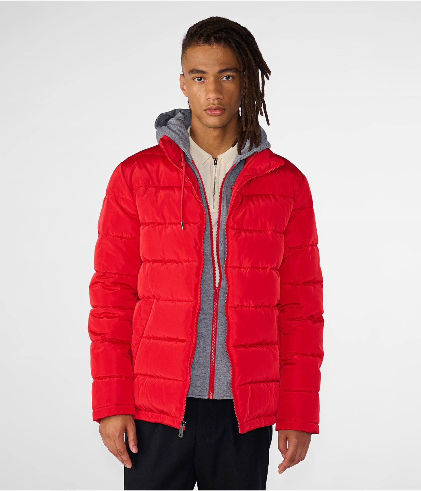 Red and black puffer jacket mens online