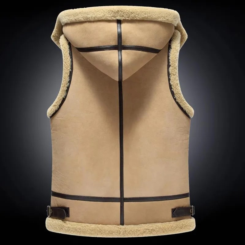 Mens shearling vest with hood best sale