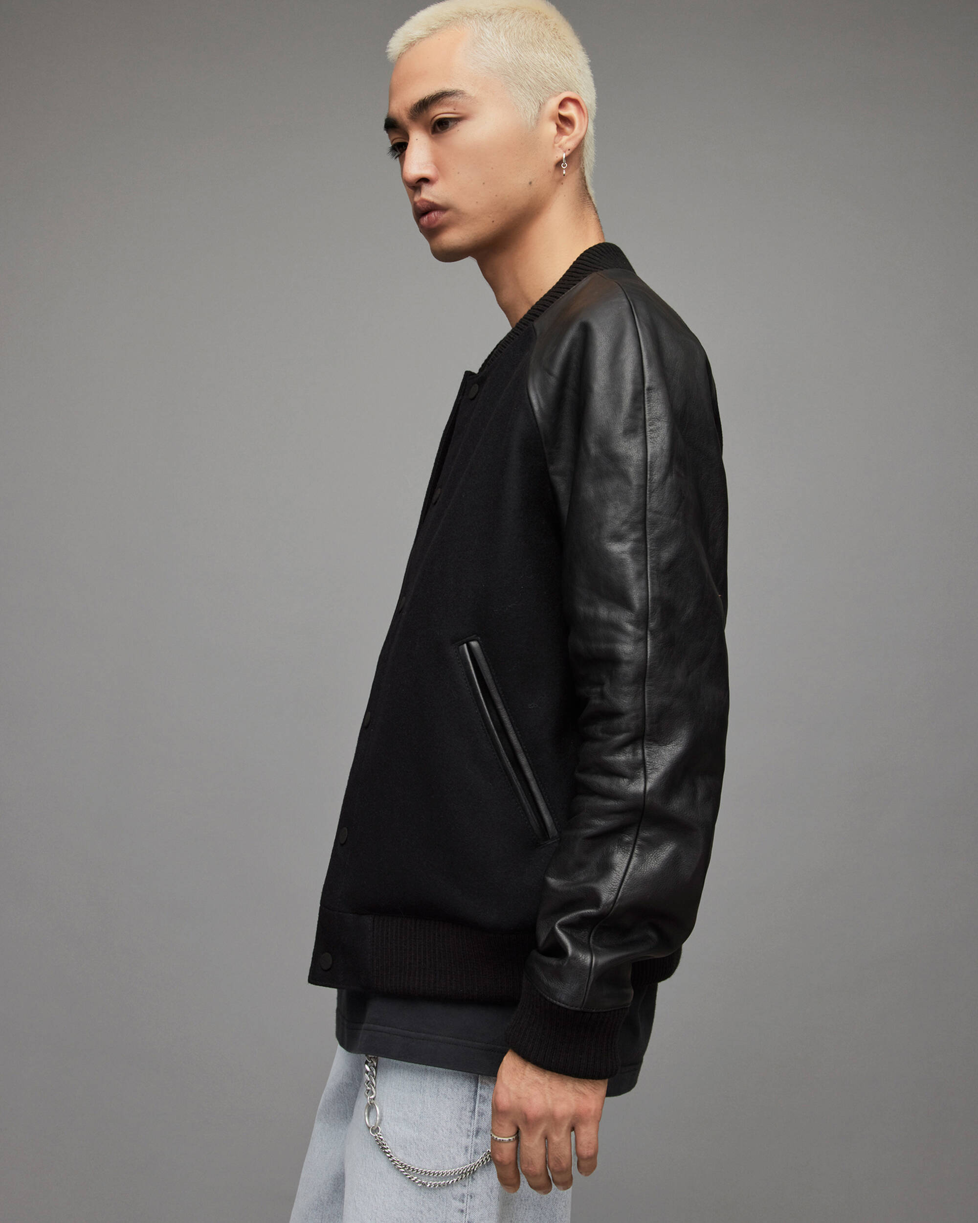 Men's Varsity Leather Jacket In Black