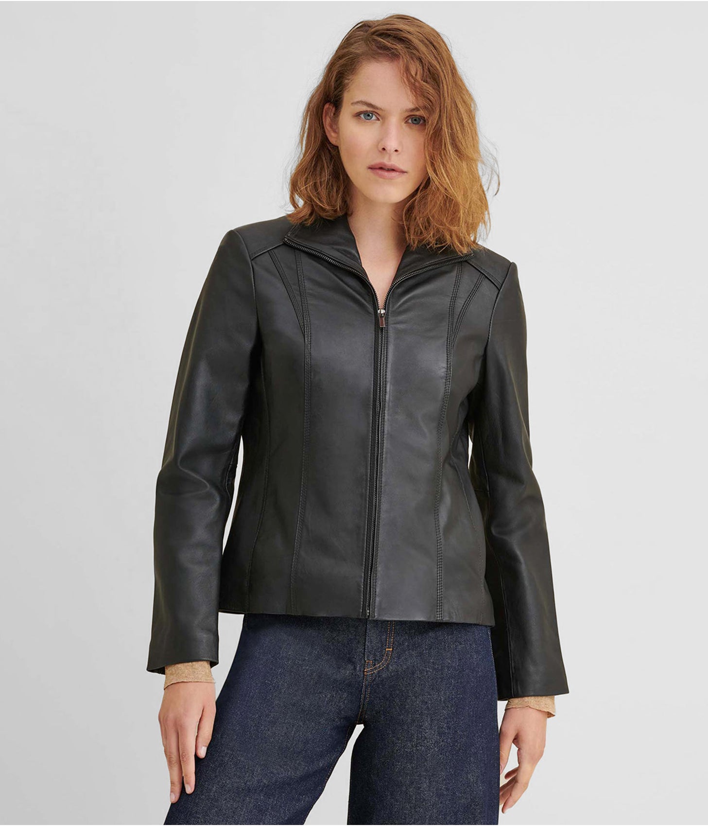 Women s Leather Scuba Jacket In Black