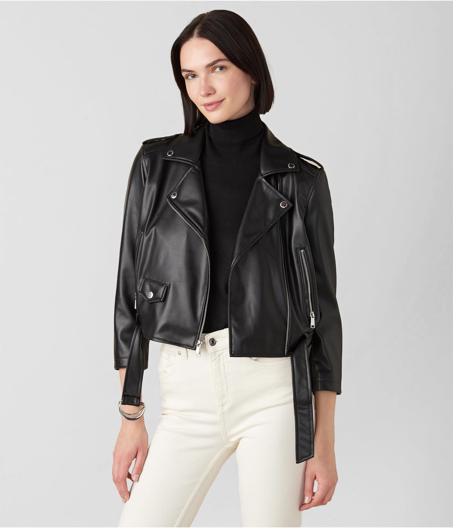 Women s Biker Leather Jacket In Black