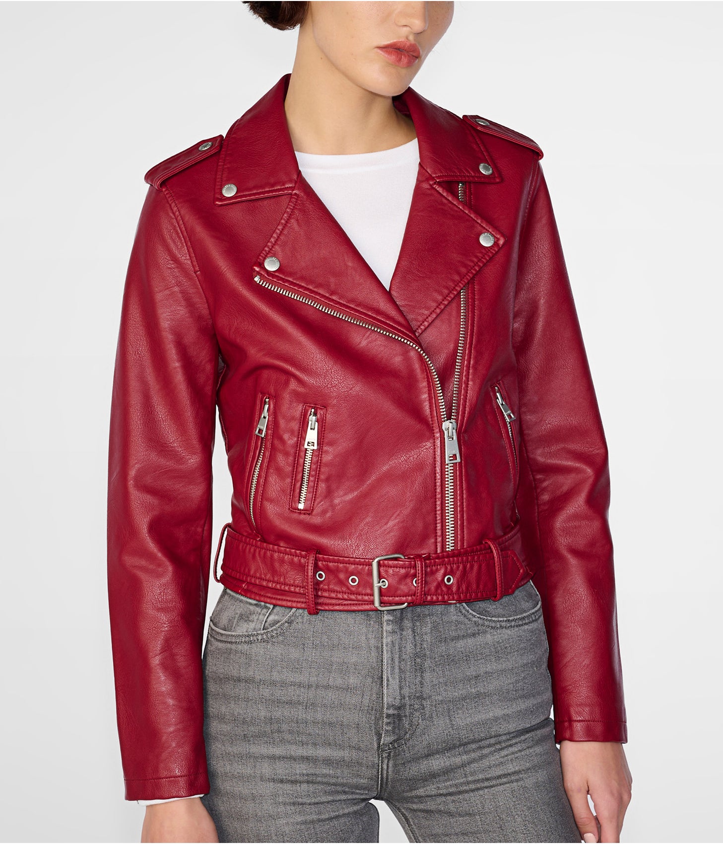 Buy Vero Moda Women Red Solid Biker Jacket - Jackets for Women 2214896 |  Myntra